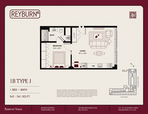 Floor plan for 1 bed, 1 bath, 548 sqft